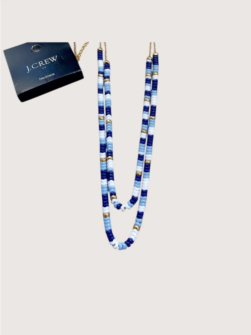 J. Crew Blue white and Gold Color Block Chevron 2 Layer Necklace
